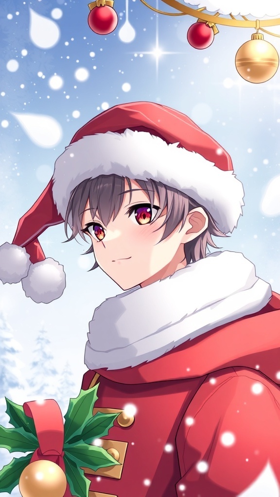 Xiao from Genshin Impact in a Christmas-themed profile picture with festive decorations.